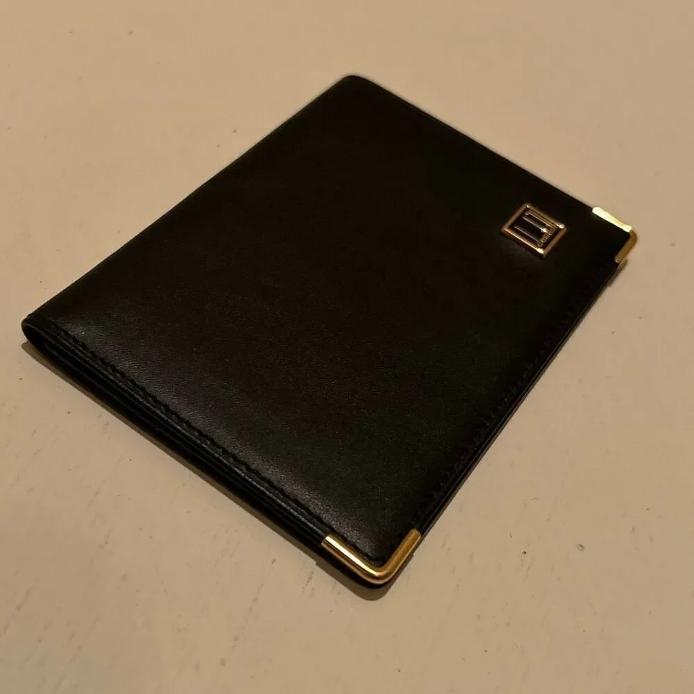 Dunhill Compact Bifold Cardholder ID Wallet Black Leather Minimalist Quiet Luxe